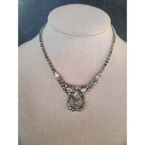 Prong Set Clear Rhinestone Adjustable Choker Necklace, Vintage Costume Jewelry